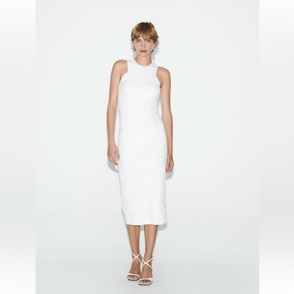 ZARA FITTED JACQUARD DRESS SIZE M WHITE 3644/630 NWT